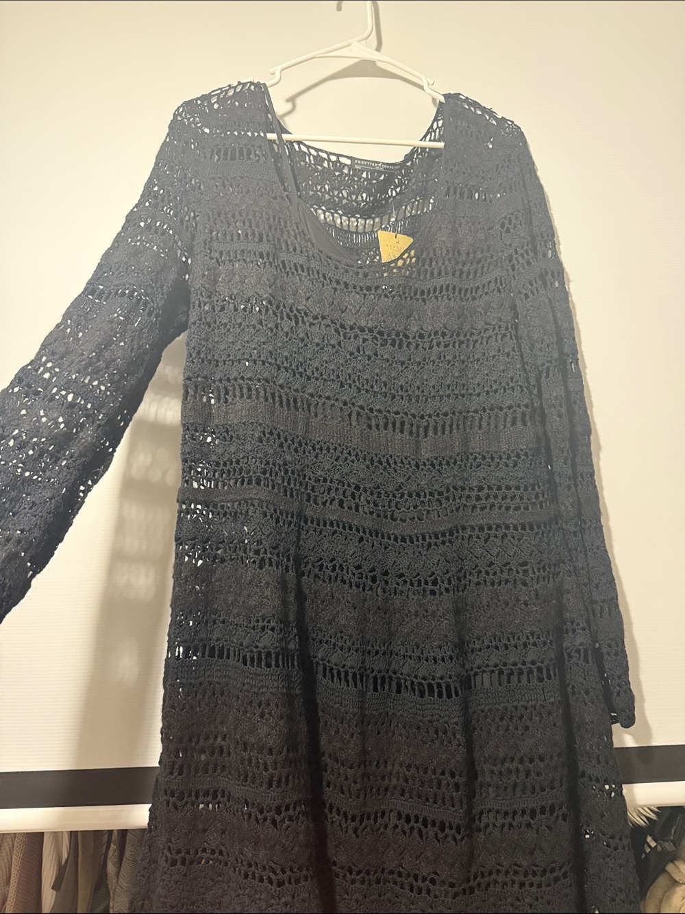 Peruvian Connection Black Mia Crochet Knit Long-Sleeve Dress with Black Slip